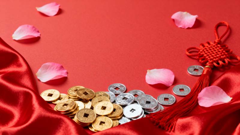 红绸金币喜庆图图片