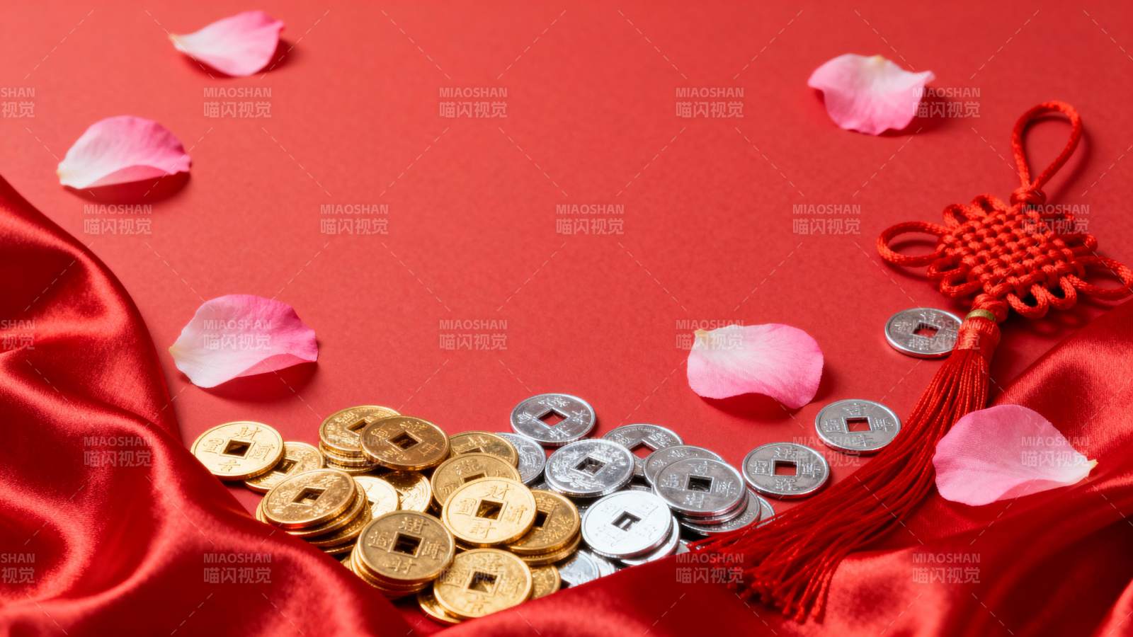 红绸金币喜庆图图片