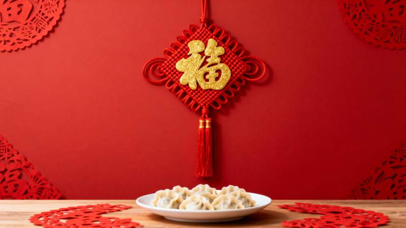 福字挂饰与饺子图片