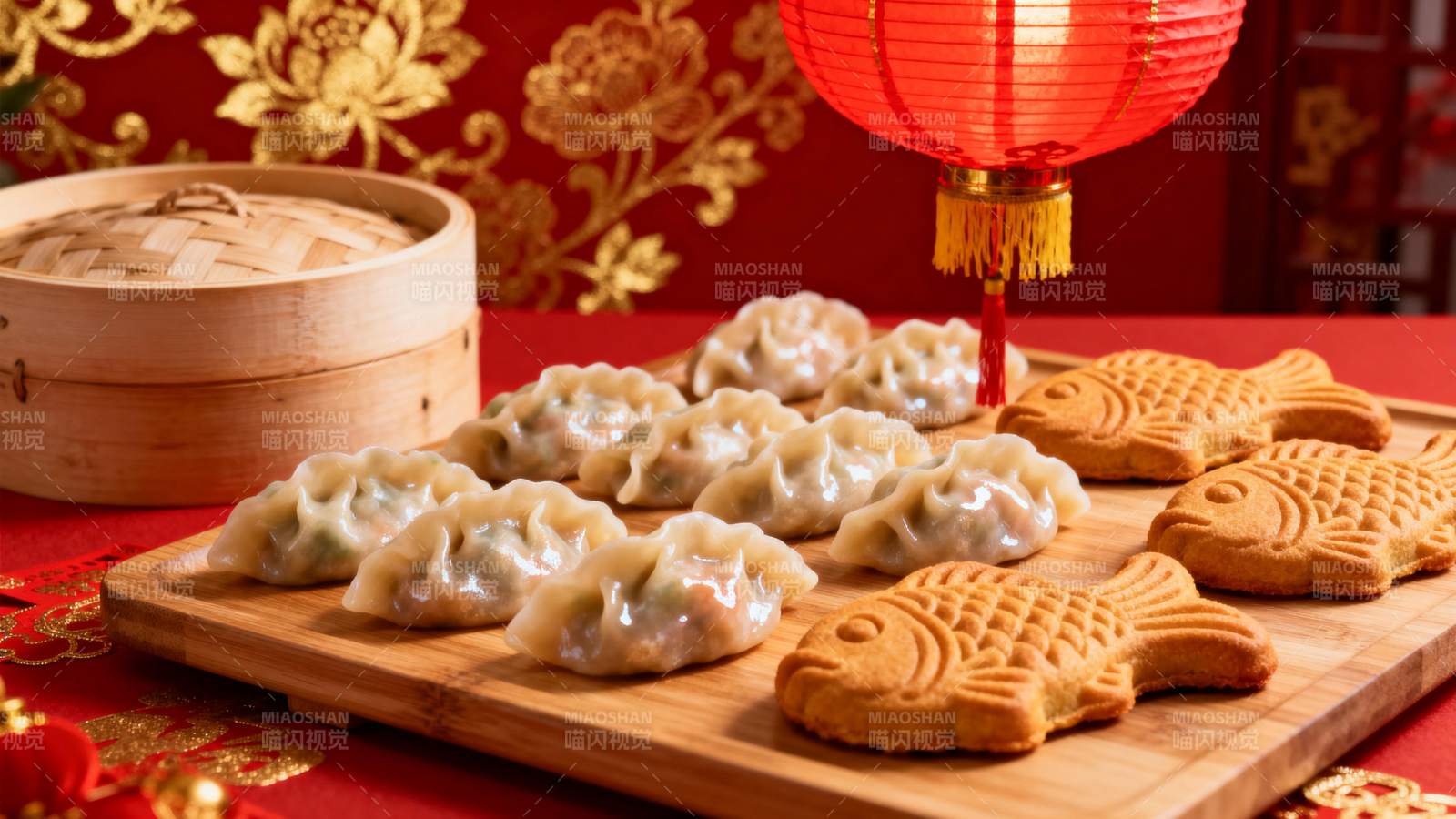 春节美食 饺子与鱼饼图片