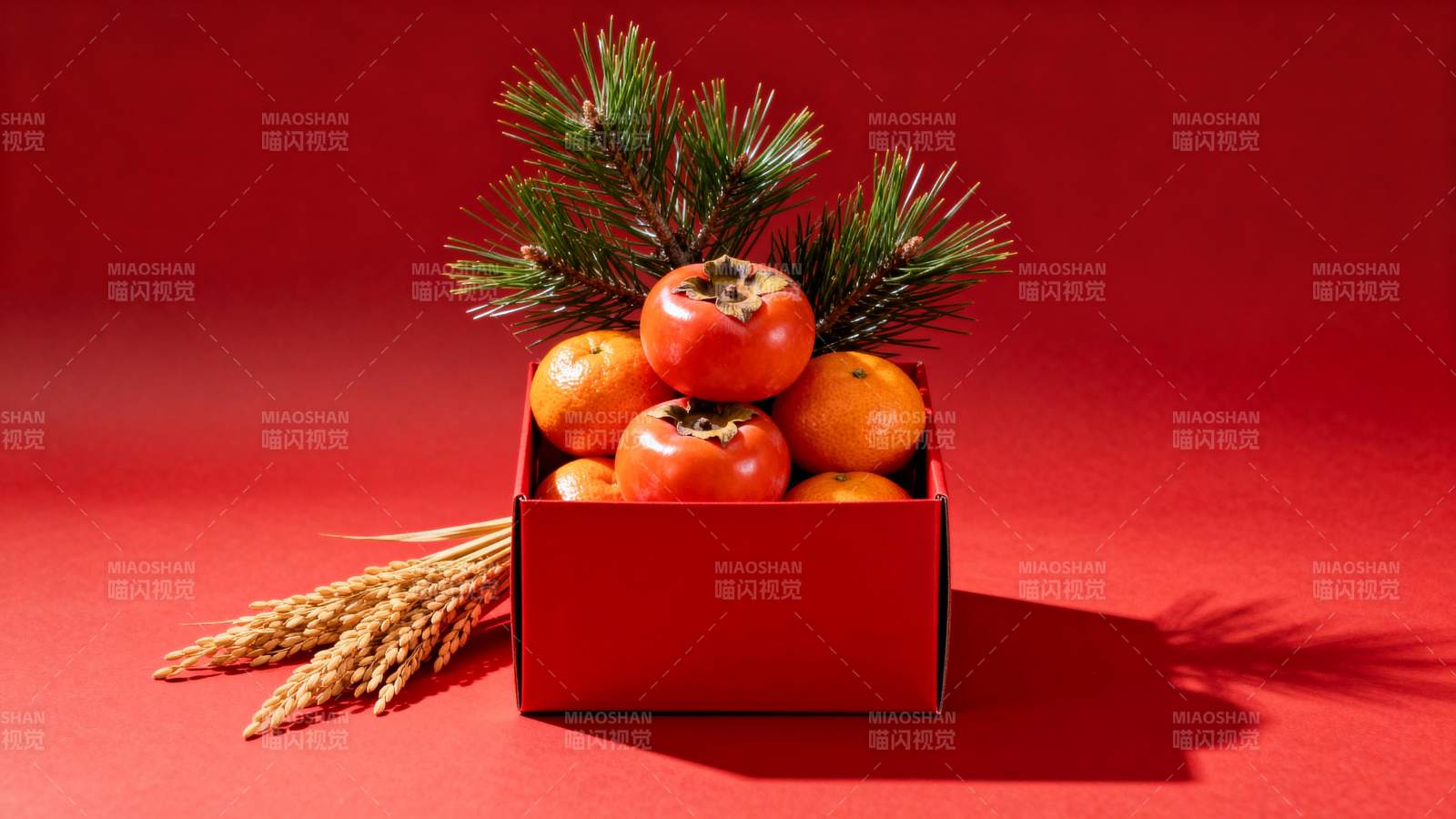 柿子松枝贺新春图片