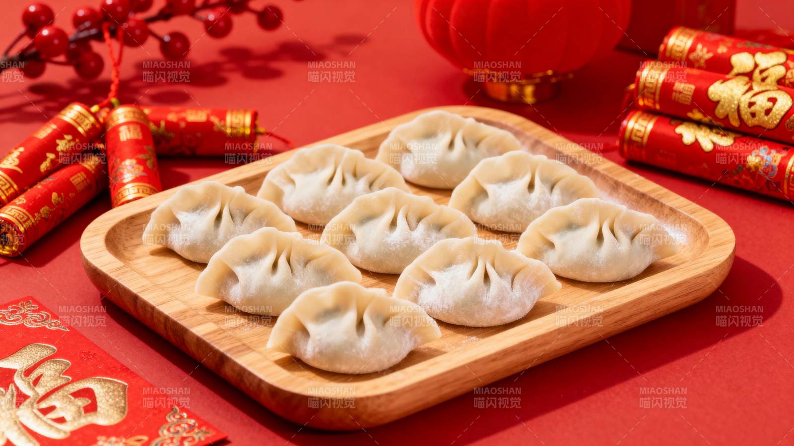 春节饺子喜庆摆盘图片
