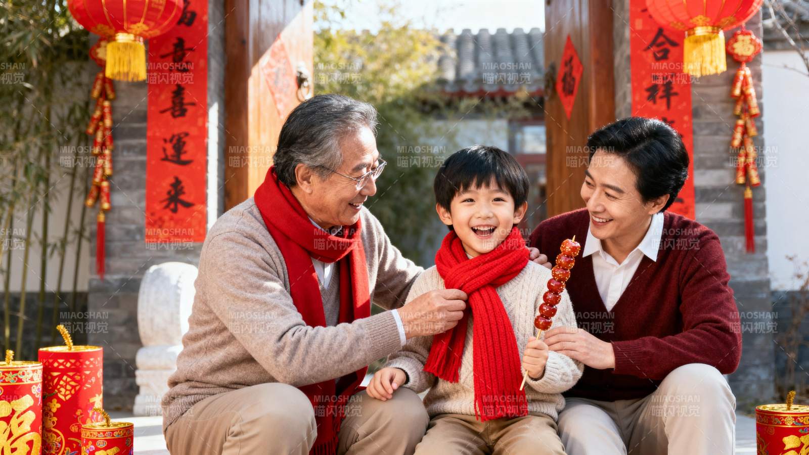 春节一家三口乐融融图片