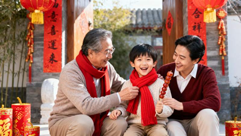 春节一家三口乐融融图片