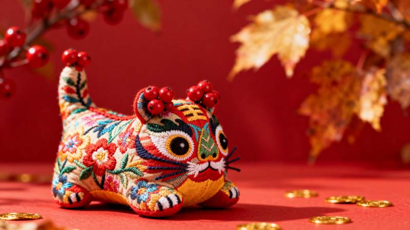 彩绣虎迎春图片