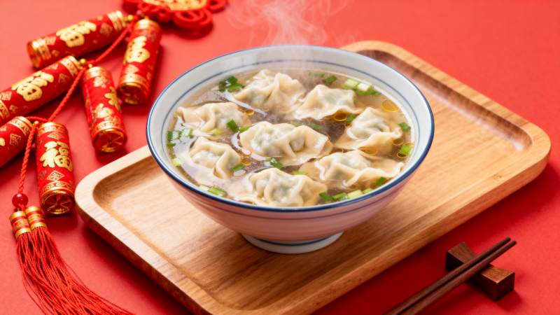热气腾腾的饺子汤图片