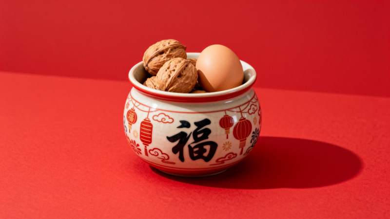 福字碗中蛋与坚果图片