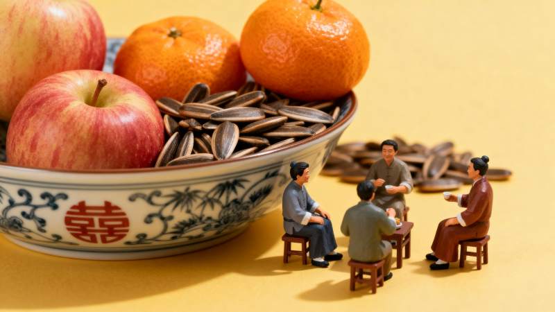 果盘旁的微型聚会图片