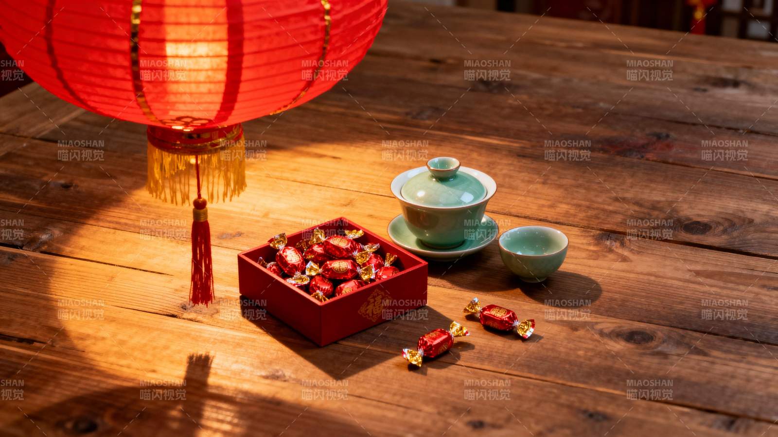 红灯映茶香 喜糖伴佳节图片