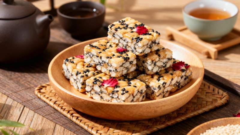 芝麻糕点 茶香相伴图片