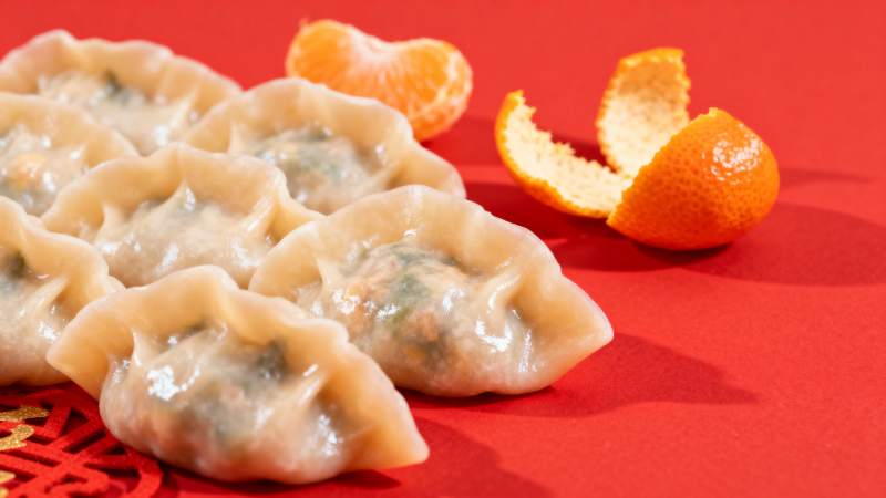 饺子配橙皮 喜庆美味图片