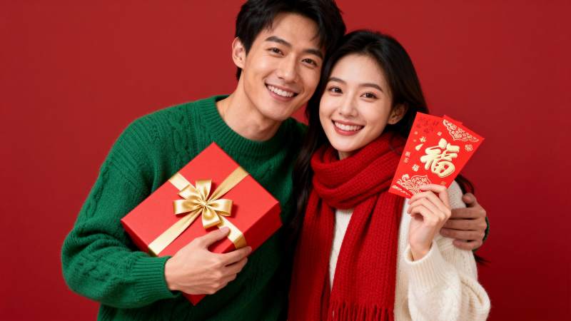 新年喜庆情侣合影图片