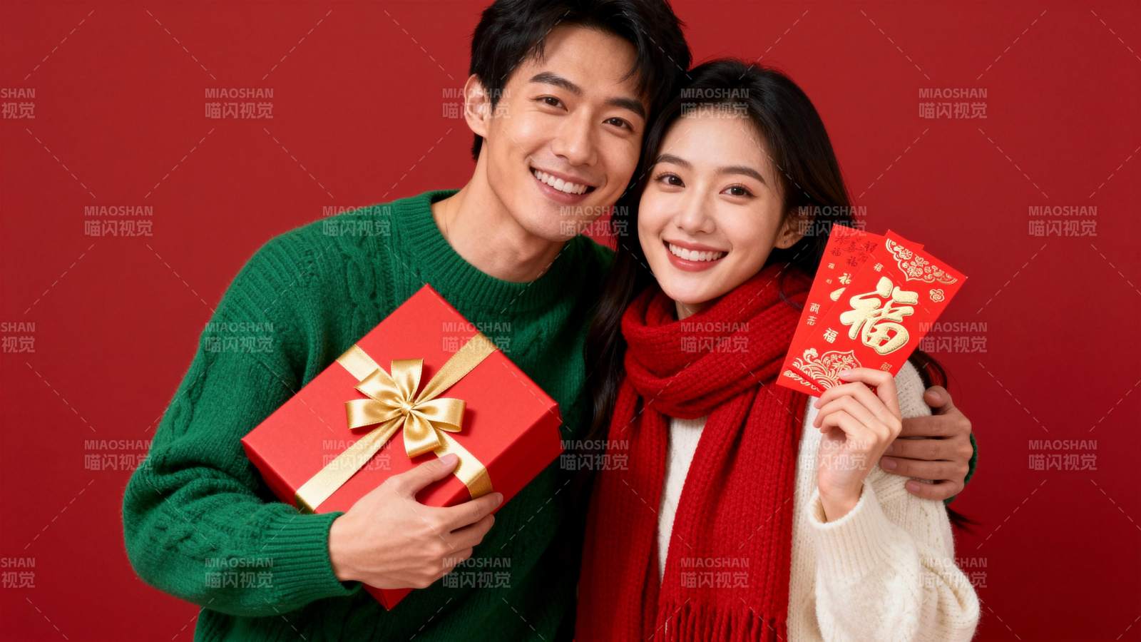 新年喜庆情侣合影图片