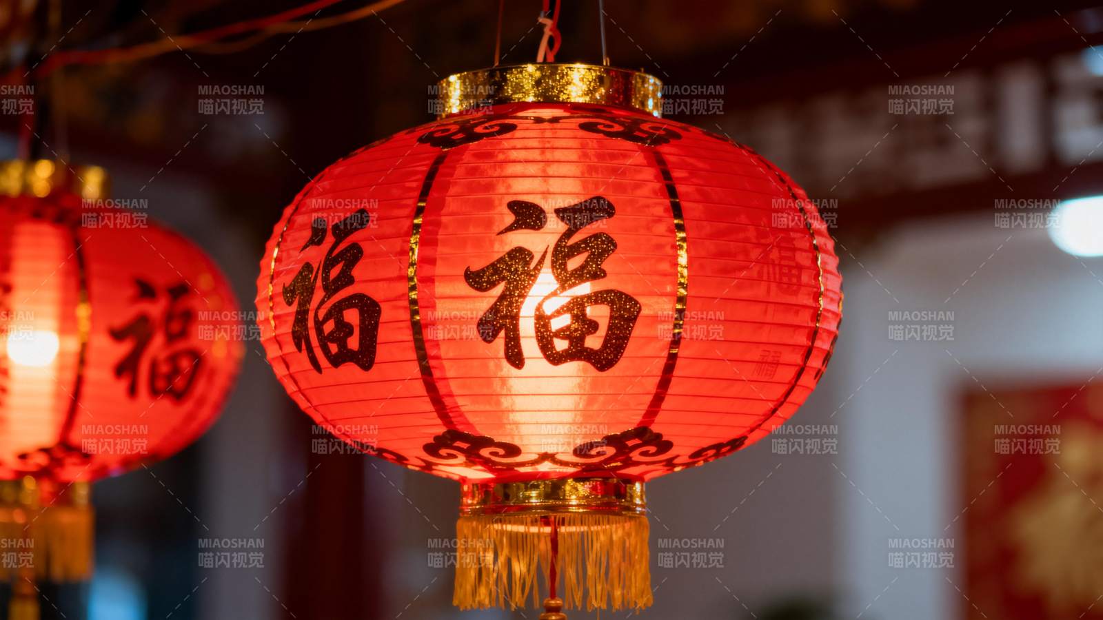 红灯笼福字迎春图片