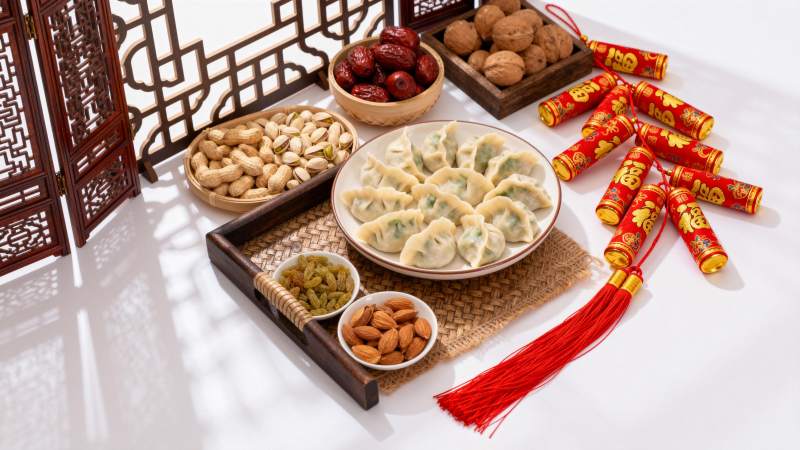 春节美食与鞭炮图片