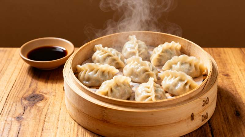 热气腾腾的蒸饺图片