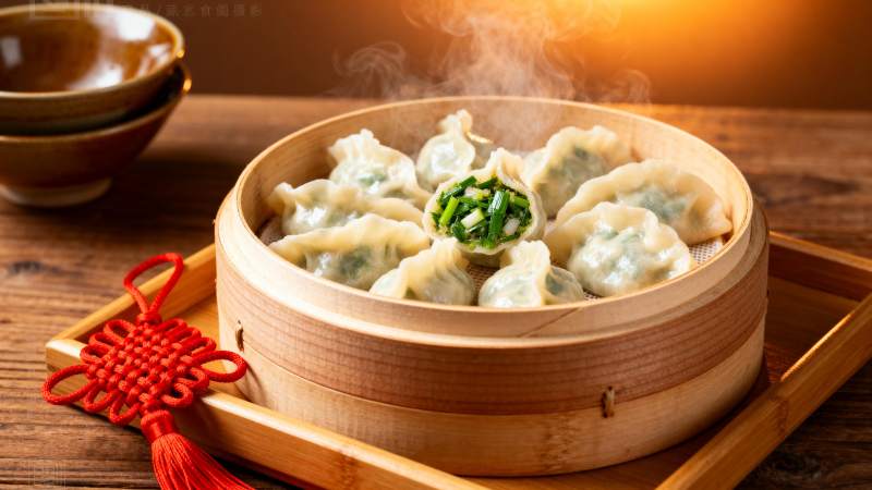 热气腾腾的蒸饺图片