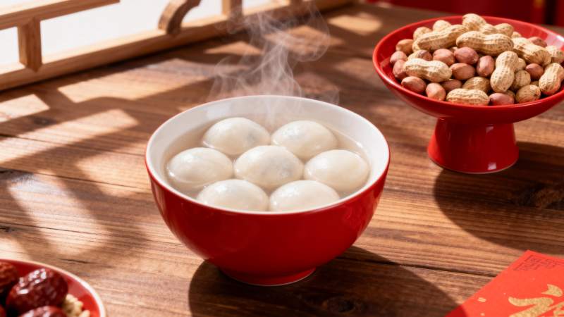 热腾腾的汤圆与花生图片