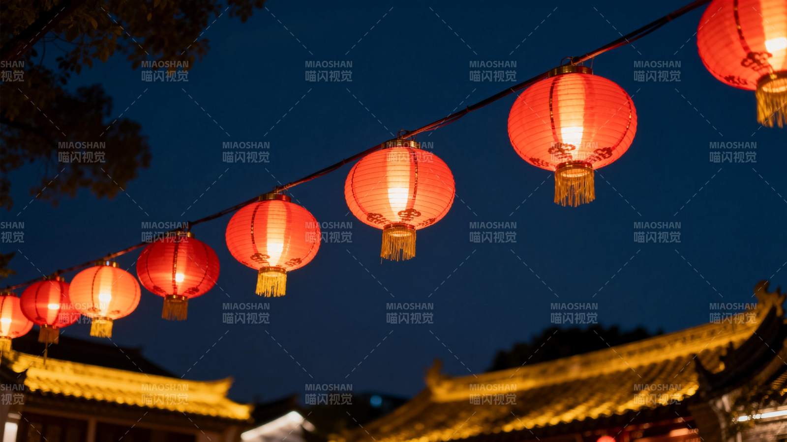 夜幕红灯笼图片