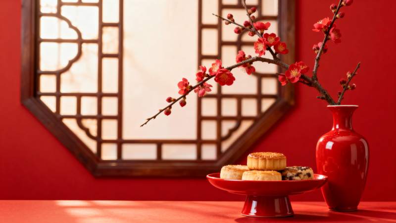 红梅映月 糕点迎春图片