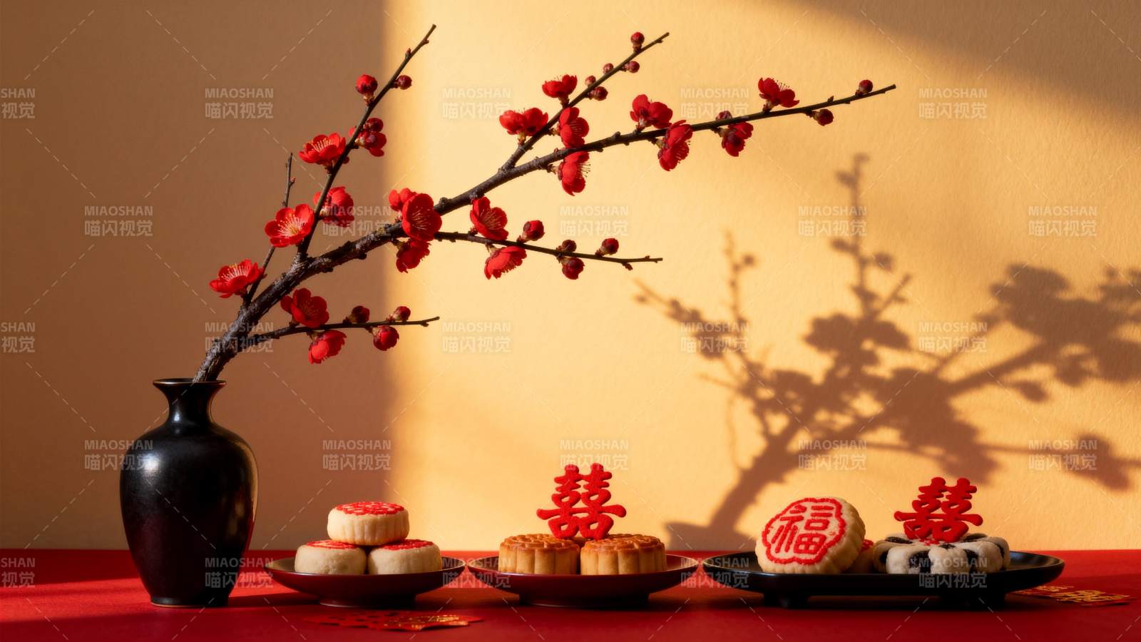 红梅映月 团圆喜庆图片