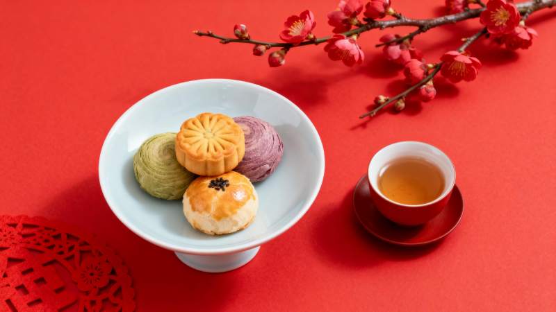 中秋月饼茶香图图片