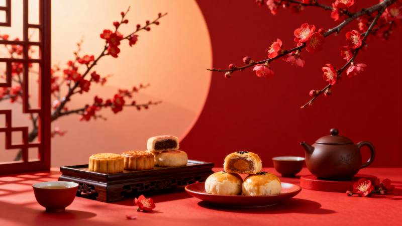 中秋月饼赏月图图片