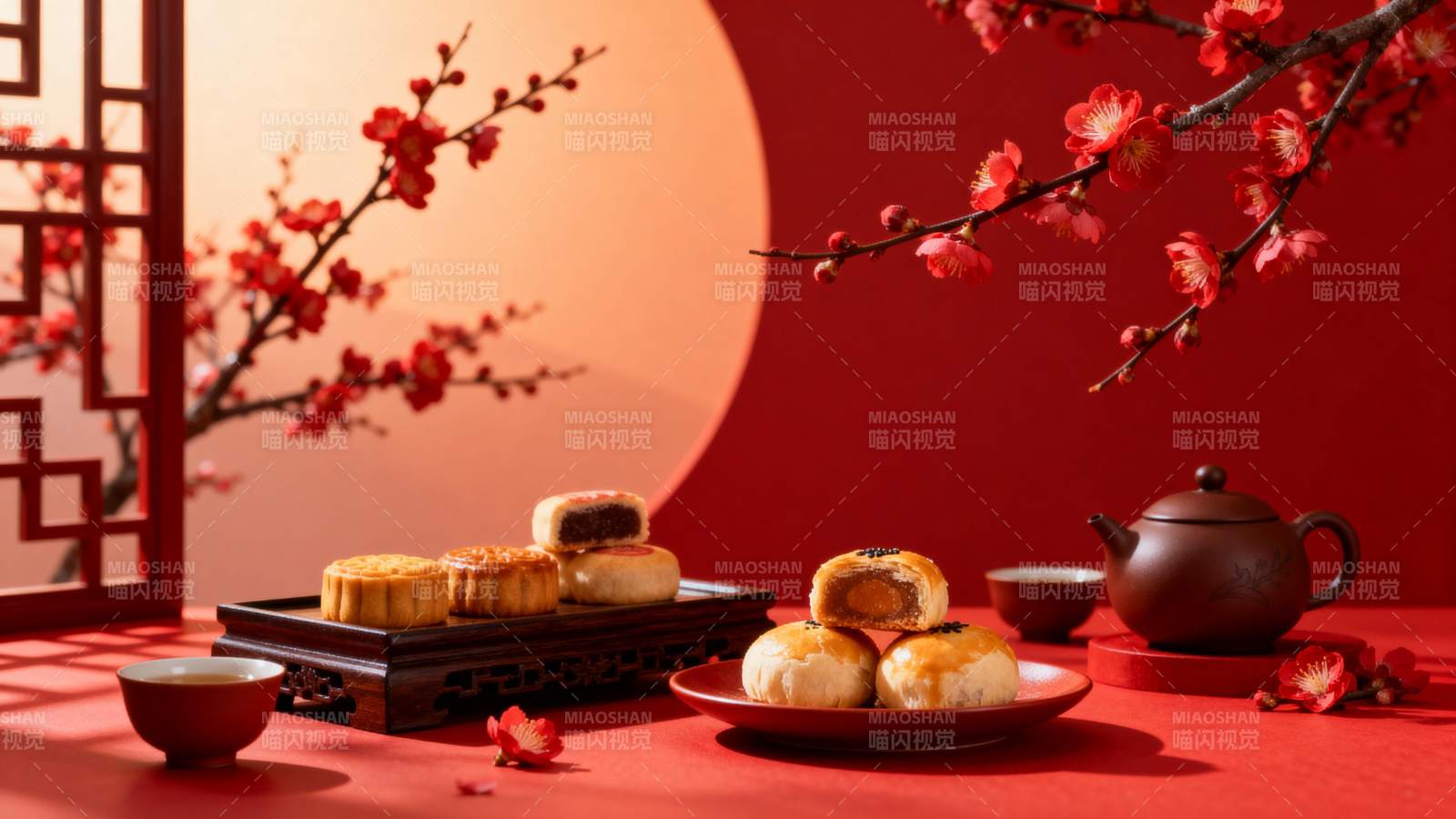 中秋月饼赏月图图片