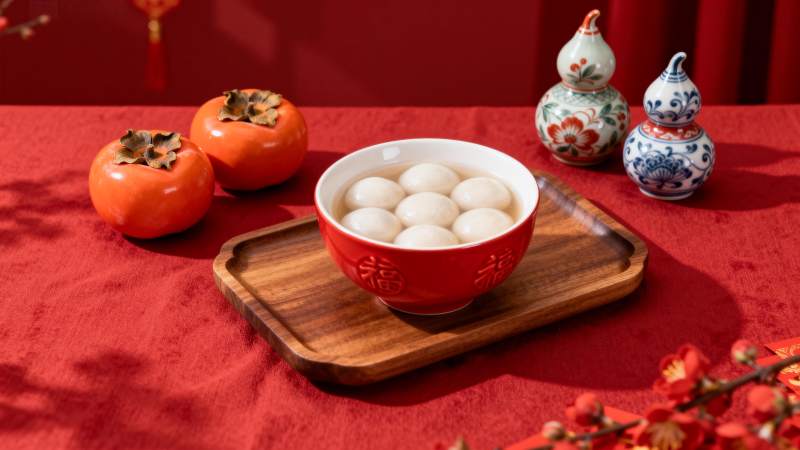 红桌柿子汤圆图图片