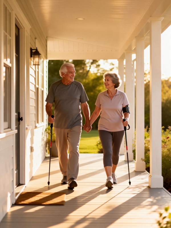 夕阳下携手散步图片