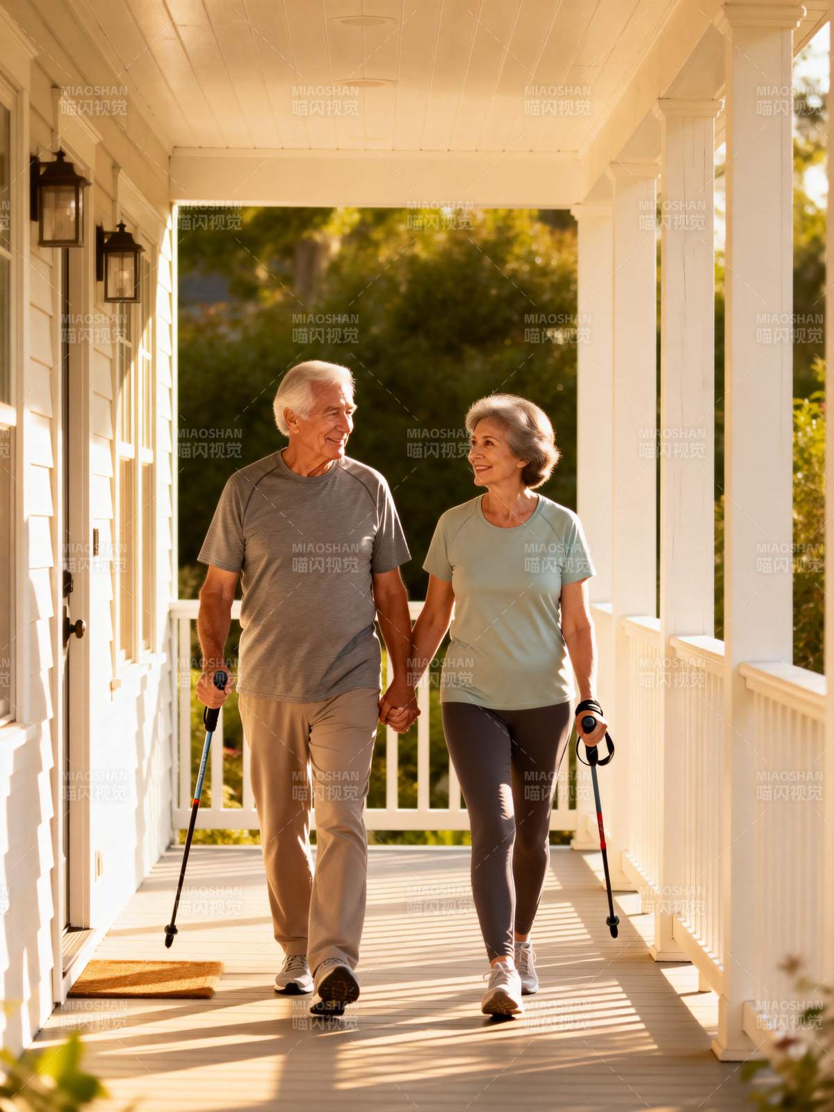 夕阳下的幸福散步图片