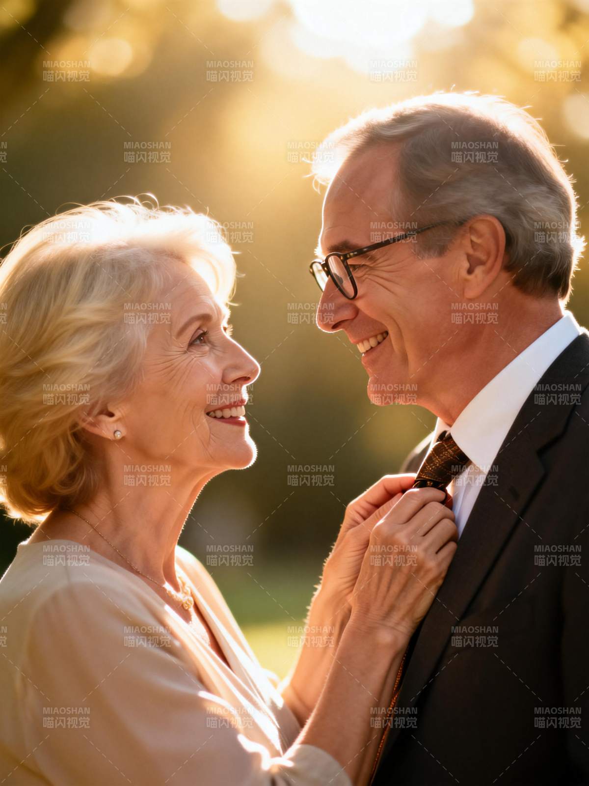 夕阳下的深情对望图片