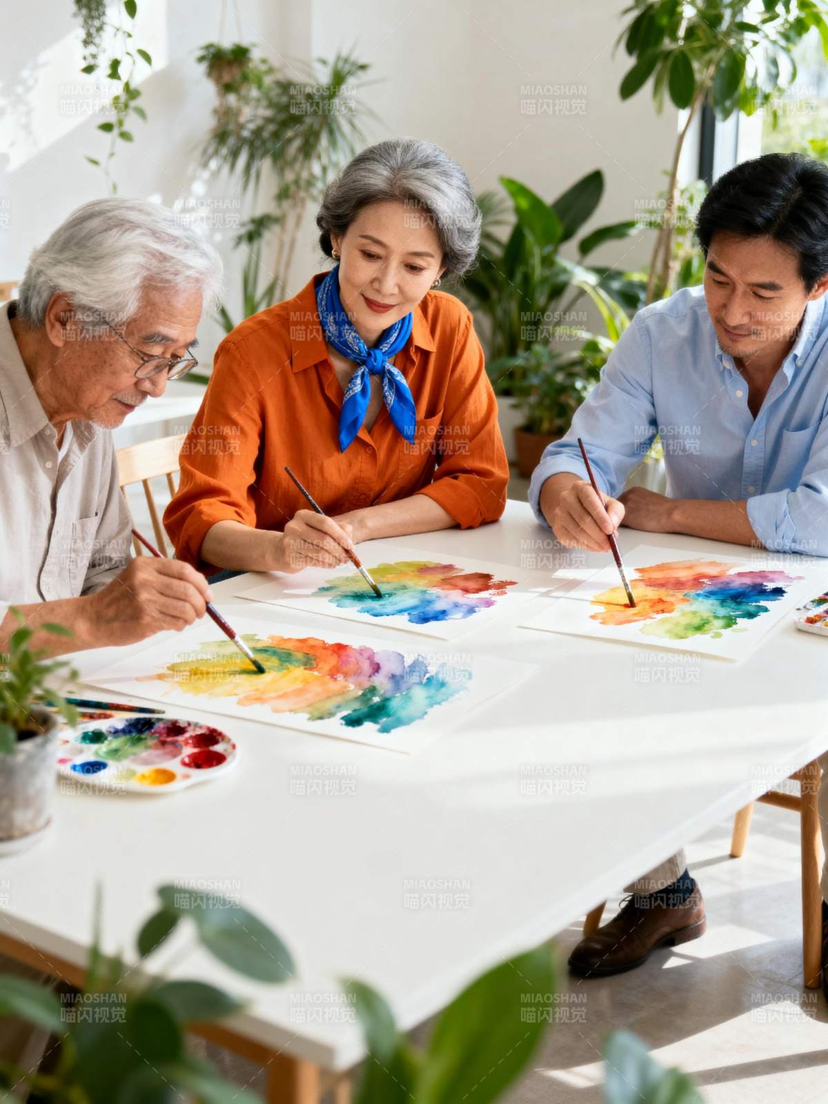 三代同堂共绘彩画图片