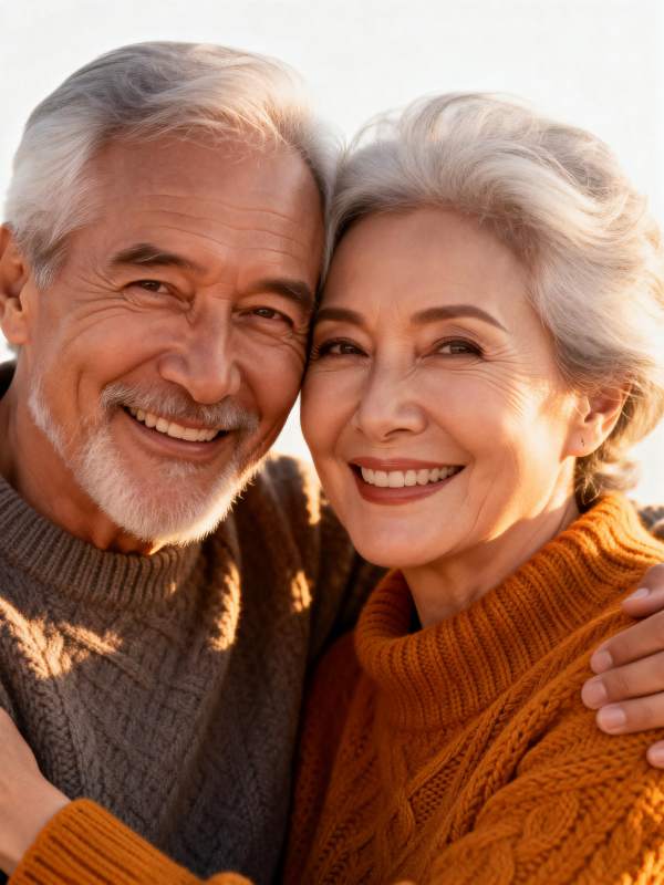 银发夫妇温馨相拥图片