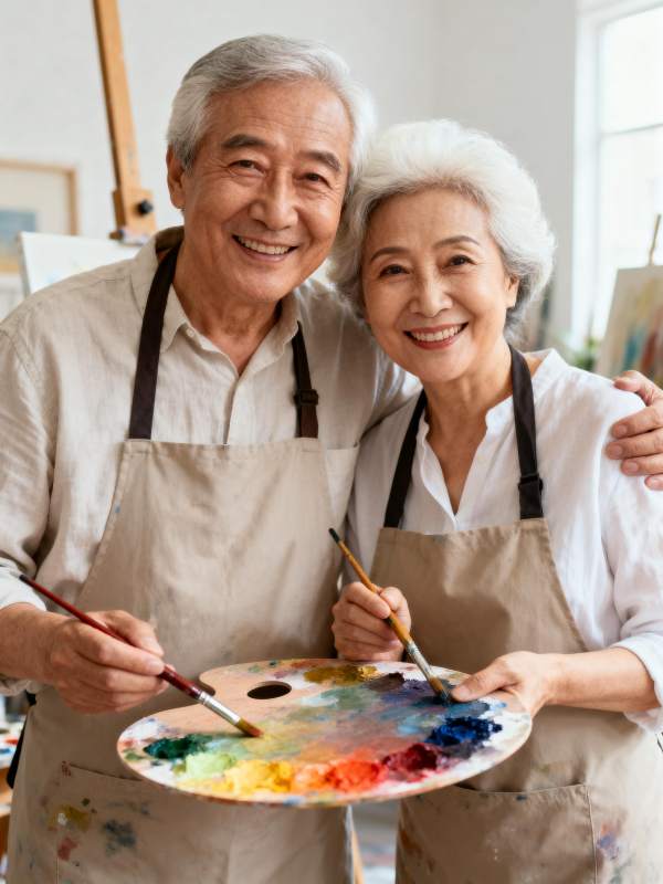 银发夫妇共绘美好图片