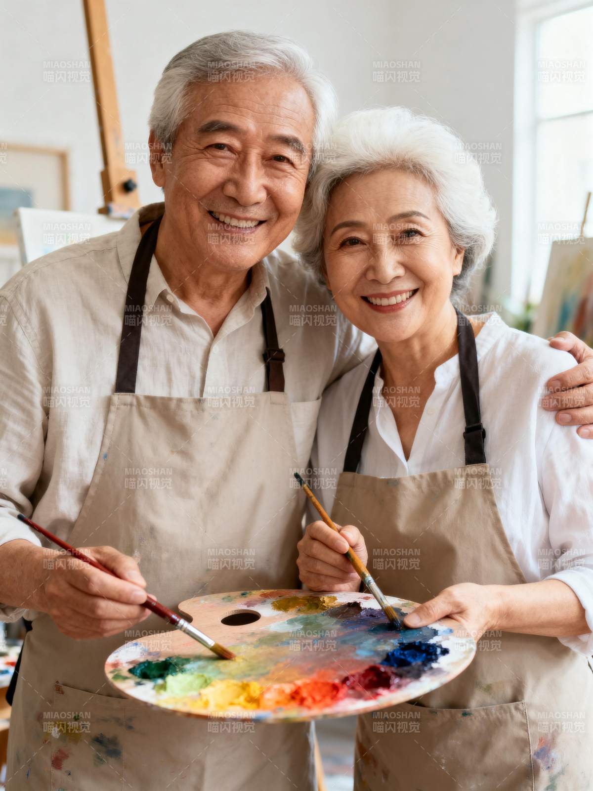 银发夫妇共绘美好图片