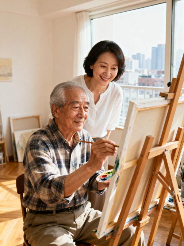 老夫妻共绘美好时光图片