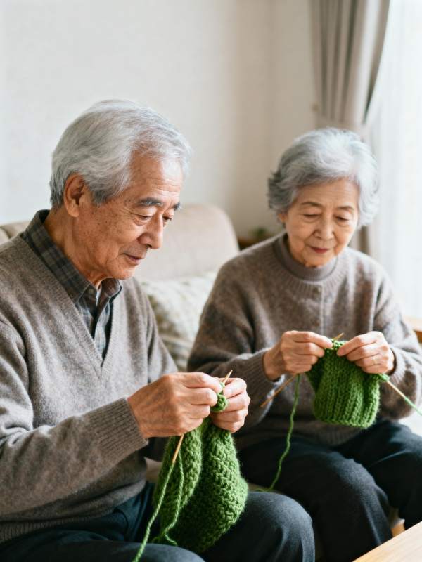 老夫妇温馨织毛衣图片