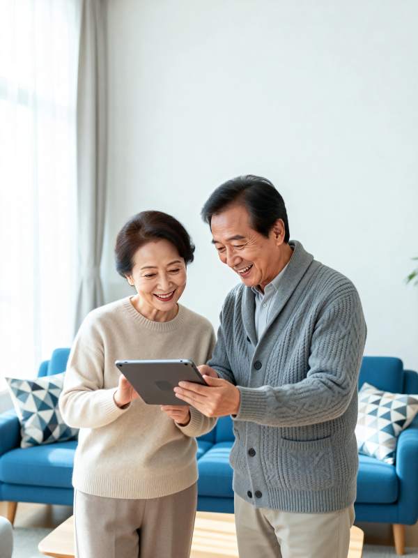 老年夫妇共赏平板图片