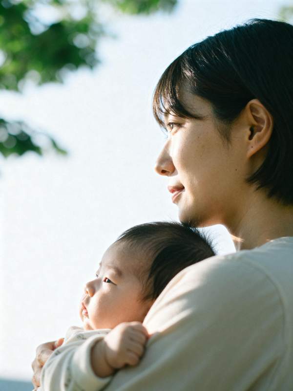 母子共赏晴空图片