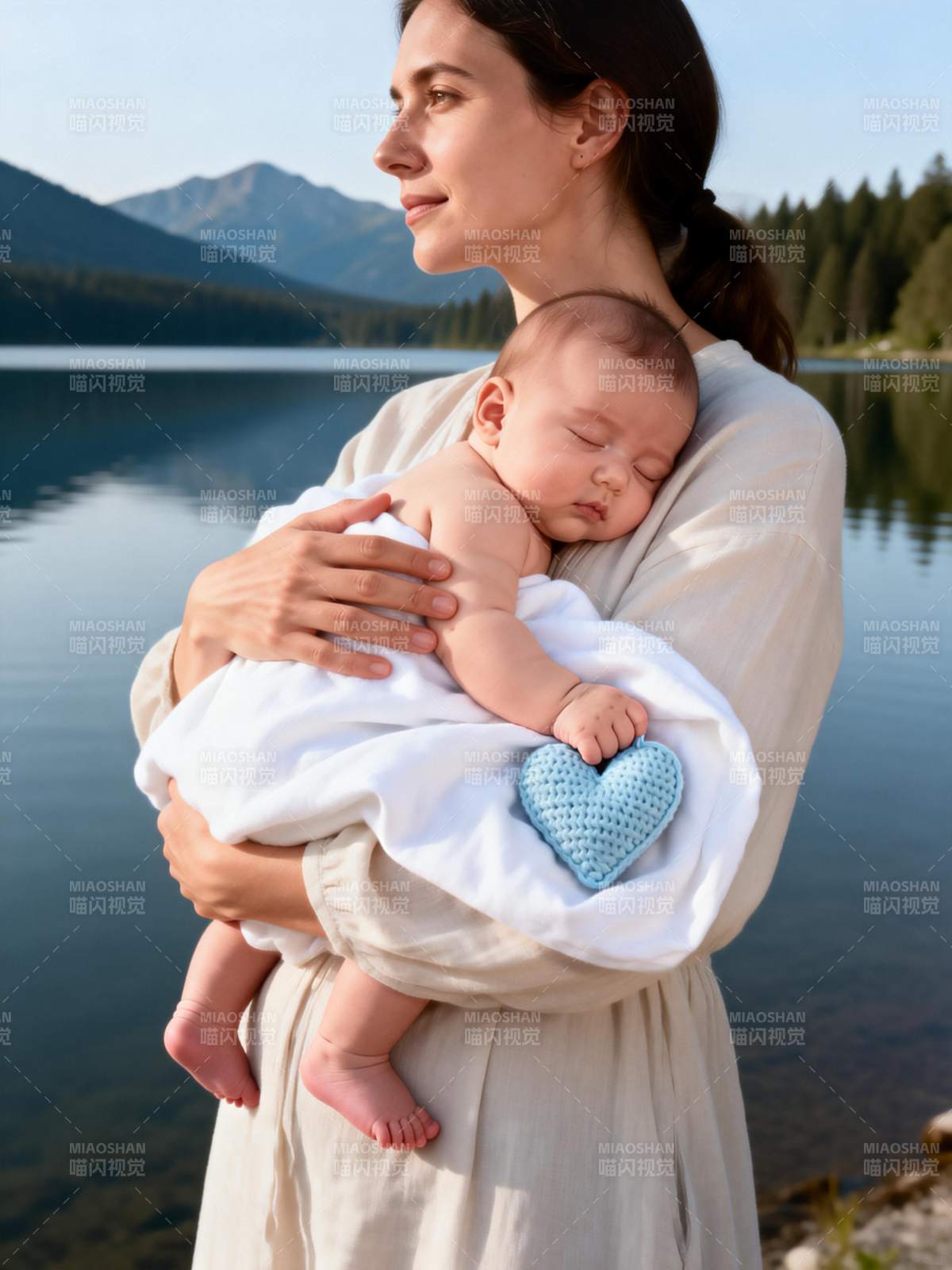 母爱如湖畔静谧图片