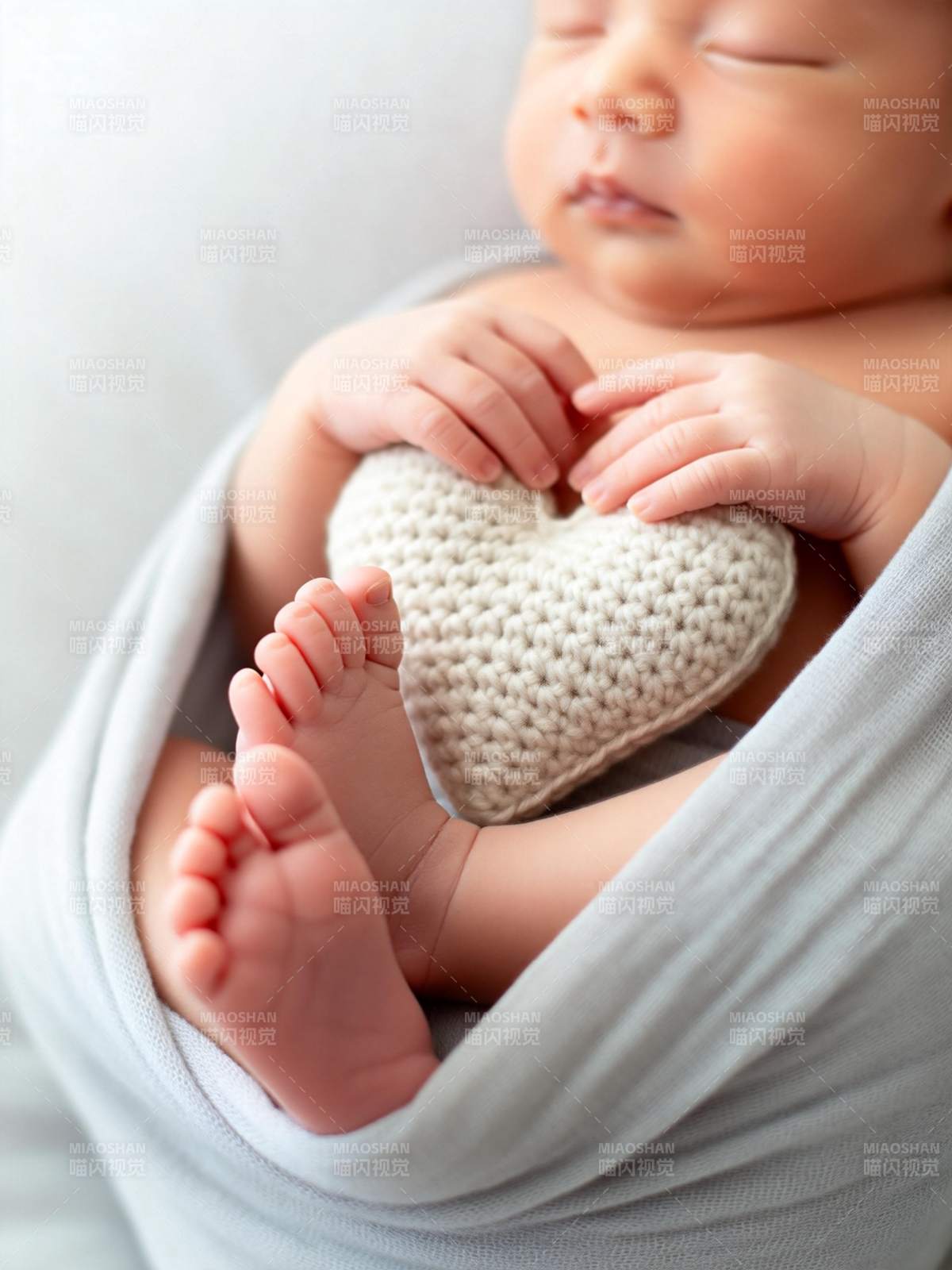 婴儿抱心形毛线枕图片