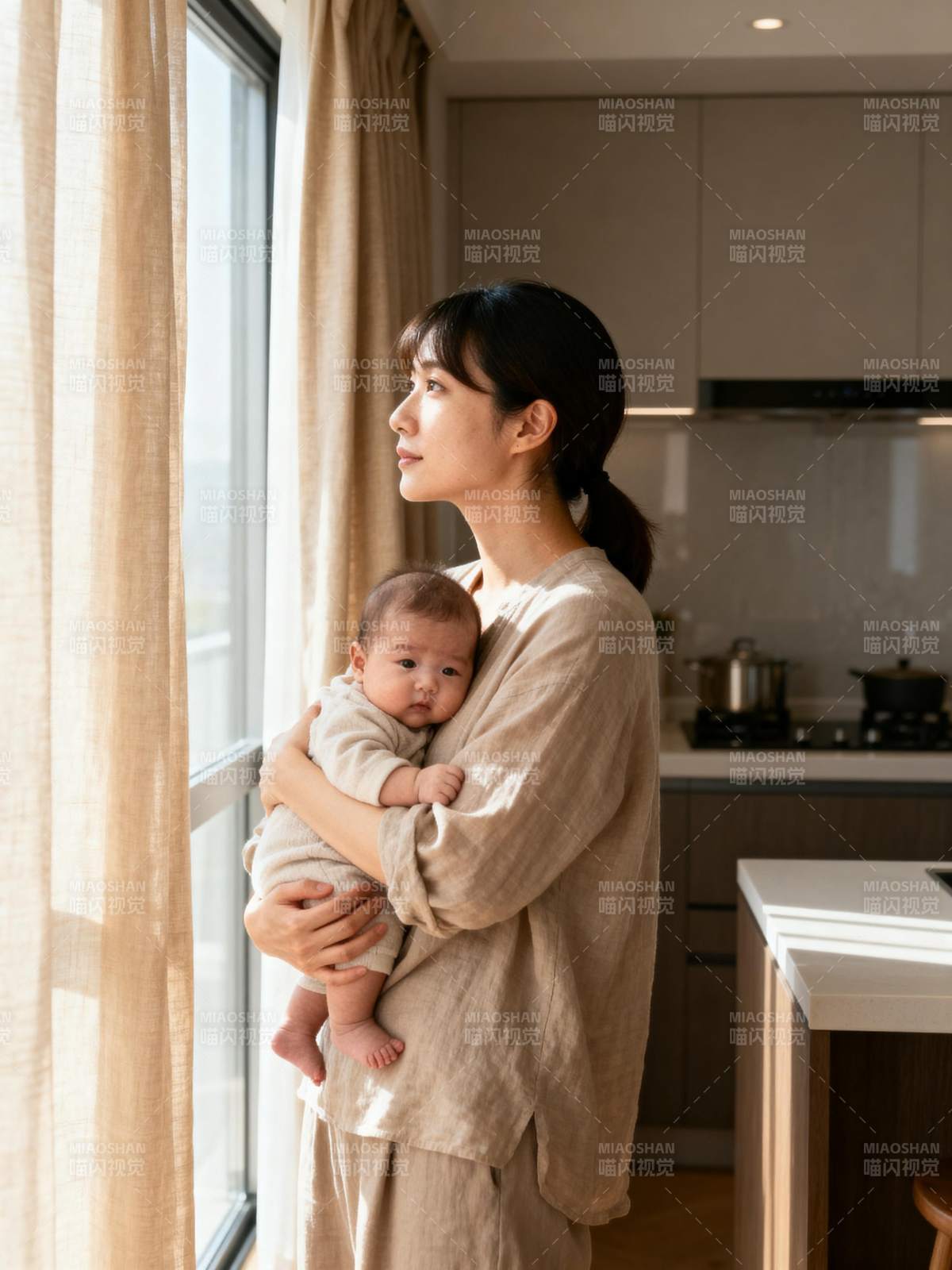 母爱时光 窗边温馨图片