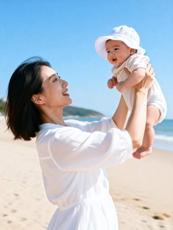 母子海滩嬉戏图片