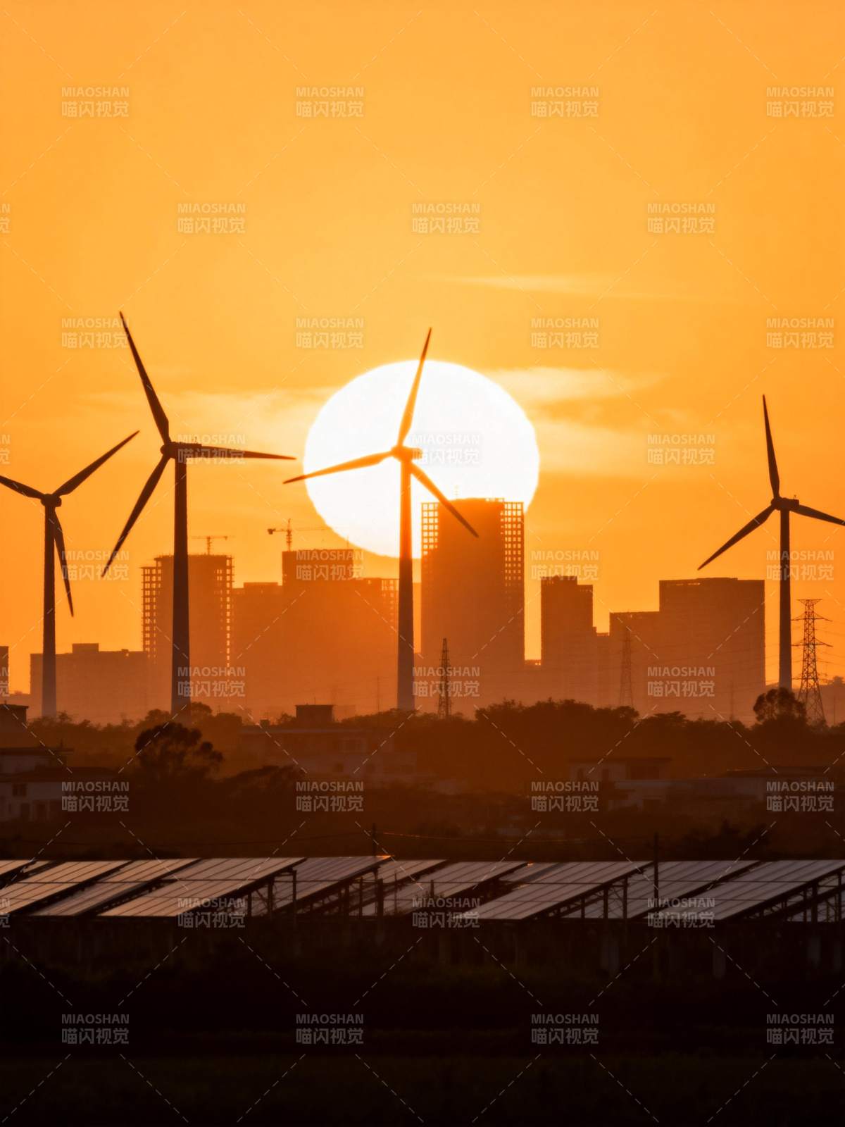 日落风能城景图片