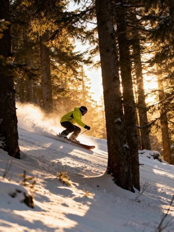 林间滑雪 光影飞驰图片