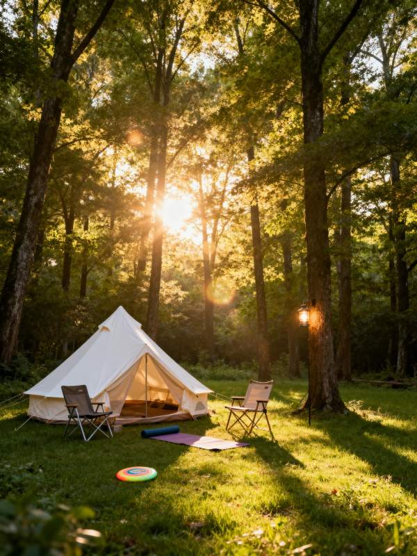 林间露营 阳光洒落图片