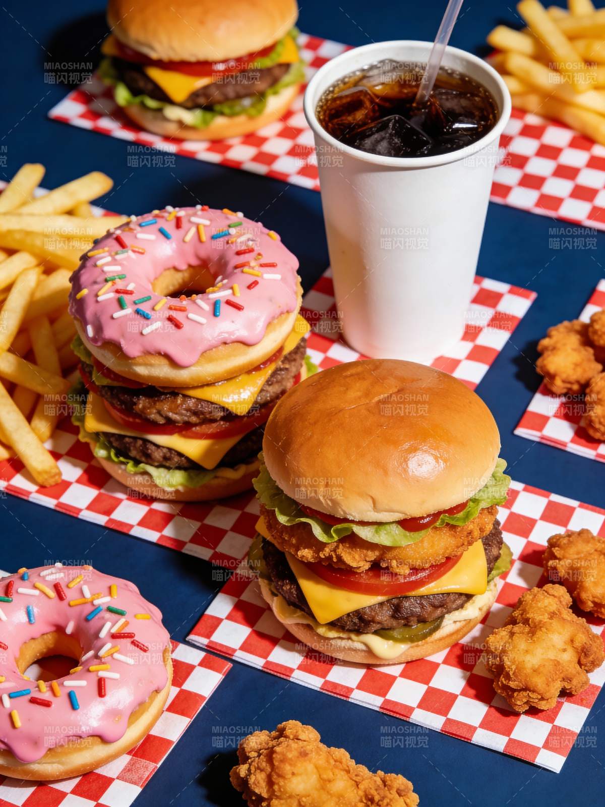 美味汉堡与甜甜圈图片