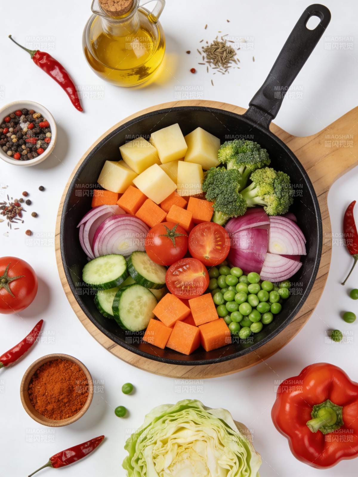 新鲜蔬菜炒锅准备图片