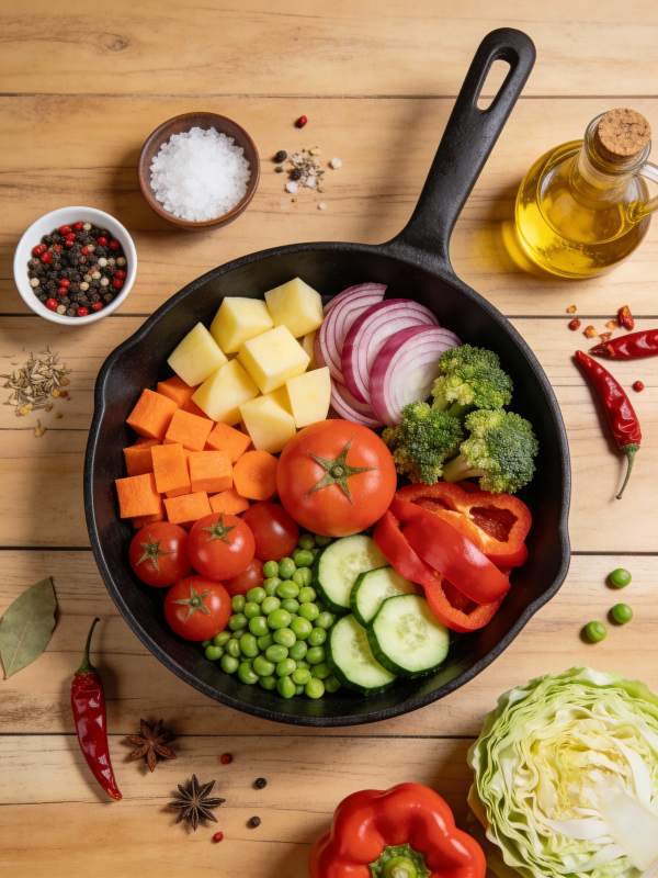 新鲜蔬菜炒锅准备图片